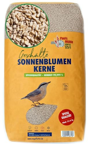 Paul´s Mühle - 22,68 kg Sonnenblumenkerne geschält für Vögel & Wildvögel | Ganzjähriges, schalenloses Vogelfutter & Streufutter für Garten, Vogelhaus & Futtersäule - Sommer & Winter Wildvogelfutter