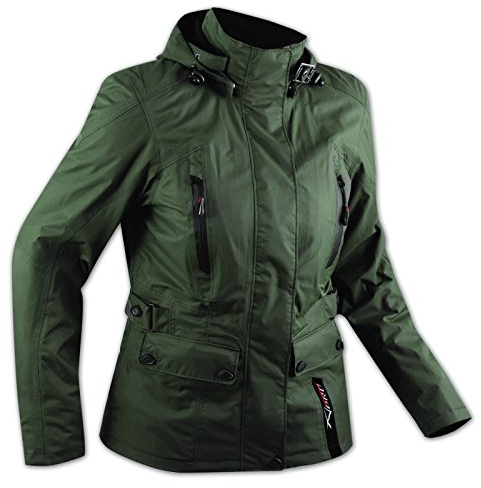 A-Pro, giacca da donna ideale in città, in moto o scooter; impermeabile, con protezioni e cappuccio, colore verde, taglia M