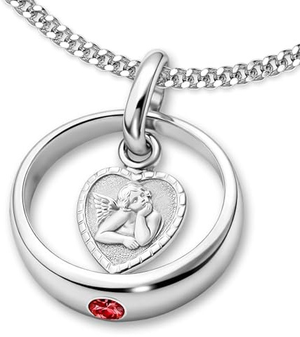 CLEVER SCHMUCK Mädchen Taufkette mit Taufring roter Zirkonia und Engel herzförmig & Kette Panzer 36 cm STERLING SILBER 925 Taufgeschenk für Mädchen