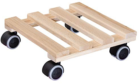 WAGNER Pflanzenroller PALETTI 25 x 25 x 8 cm I Pflanzenroller für Innenbereich, Buche natur I Blumenroller aus FSC®-Massivholz I Kübelroller aus Holz I Tragkraft 100 kg I Made in EU - 20009701