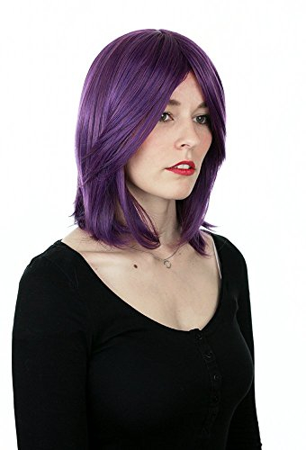 Prettyland C521-40cm Peluca lisa lila oscura con flequillo y Volumen resistente al Calor para día o noche Teatro