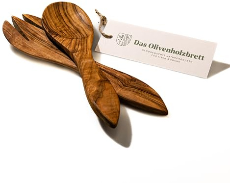 das Olivenholzbrett®Salatbesteck/Servierbesteck Holz/Küchenhelfer 35cm | Servierbesteck aus Olivenholz/Salatgabel/Salatlöffel Set/ perfekter Küchenhelfer/langlebig und hochwertig