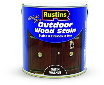 Rustins Quick Dry Outdoor Wood Stain Satin Walnut 2.5ltr- Durable and Weather-Resistant Finish, Fast Drying, Vibrant Color for Decks, Fences, & Furniture, Available in Many Wood Shades