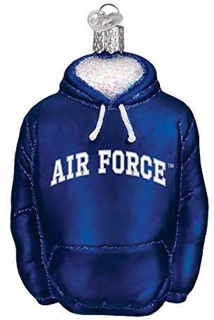 Old World Christmas Air Force Hoodie Glass Blown Ornament for Christmas Tree, Handcrafted Holiday Decoration, University Collection