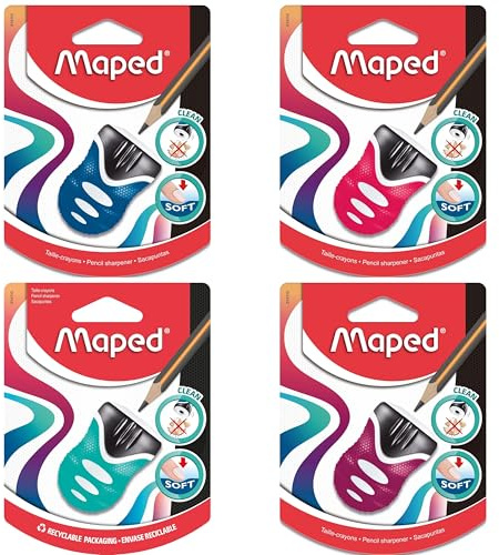 Maped - Taille-crayons Clean Grip - Taille-Crayons Propre et avec Réservoir - 1 trou - Coloris aléatoire
