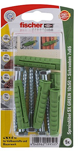 Fischer Spreizdübel SX Green 10x50 S K, 5 x 6-kt-Schraube 7 x 65, 524826