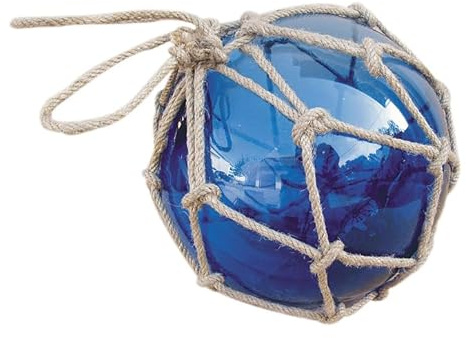 Sea-Club Fischerkugel Maritime Deko Glas & Tauwerk/Sisal Ø=18cm blau