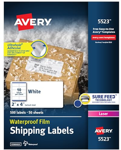 Avery Waterproof Shipping Labels with Sure Feed & TrueBlock, 2 x 4, 500 White Labels (5523)