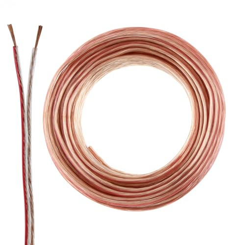 SeKi Lautsprecherkabel transparent 2x 0,50mm² – 10 Meter Ring | CCA-Kupfer Boxenkabel für klaren Sound bei HiFi, Heimkino und Car-HiFi mit Polaritätskennzeichnung
