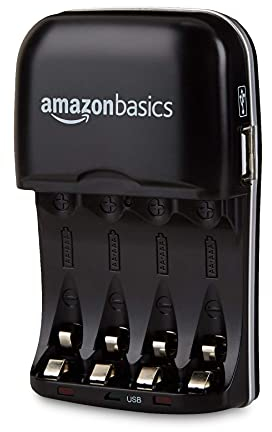 Amazon Basics Carica con porta USB per batterie Ni-MH AA e AAA, Nero