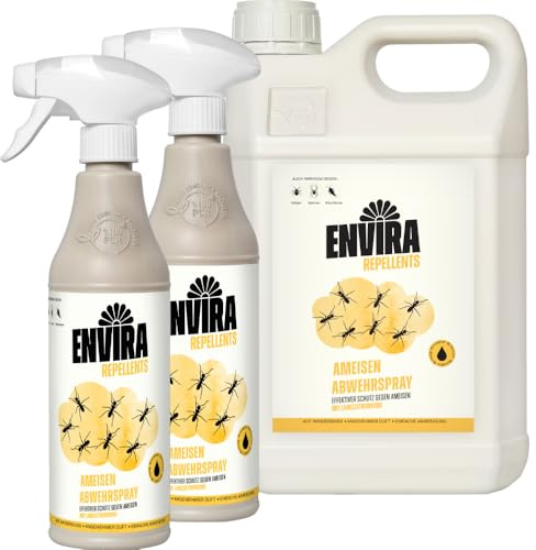 Envira Ameisenspray 2 x 500 ml + 5 Liter - wirksam gegen Wegameisen im Haus | Ameisen Spray gegen Pharaoameisen - Mittel für Wohnung, Balkon, Terrasse und Garten, effektiv Ameisen loswerden