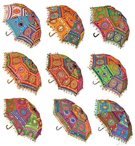 Handgefertigte Baumwolle, bestickt, Sonnenschirm, 61 x 71 cm, 5-teiliges Set