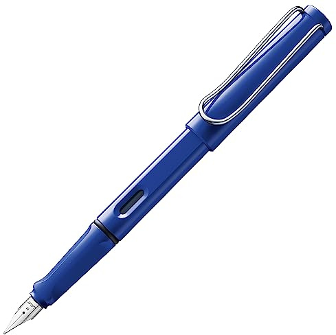 Lamy safari blue Füller - Füllhalter mit ergonomischem Griff & polierter Stahlfeder in Strichbreite B – robuster ASA-Kunststoff - inkl. Tintenpatrone T 10 blau - Rechtshänder