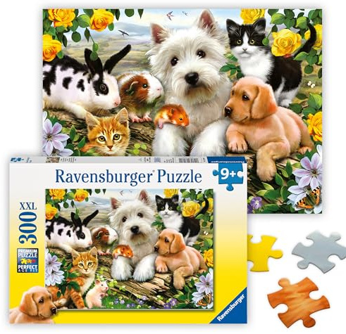Ravensburger - Happy Animal Buddies - 300 Piece Jigsaw Puzzle - Exciting, Colorful Scene - Puppies, Kittens, Rabbits, and More - Premium Quality - Ideal Gift - Screen-Free Fun - Children Age 9+