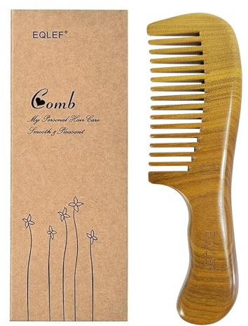 EQLEF Green Sandalwood Wide-tooth Natural comb, Large Sandal Wood Hair Comb Wooden Comb Anti Static Combs