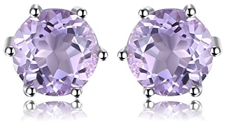 JewelryPalace 0.9ct Boucles d'oreilles Taille Rond Naturelle Violet Améthyste en Argent 925 Pour Femme, Clous d'oreilles Pierre Violet, Ensemble Parure de Bijoux Cadeau Anniversaire