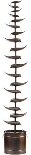 Alpine Corporation MCC390L-SL Indoor Outdoor Metal Tiered Leaves Water Floor Fountain, 70 Inches Tall, Silver