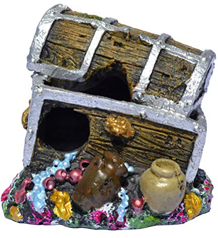 Supa Coffre au trésor pour Aquarium/Aquarium - Détails réalistes - Résine - Multicolore - Dimensions : Environ 6 cm (L) x 7,5 cm (l) x 6,5 cm (H)