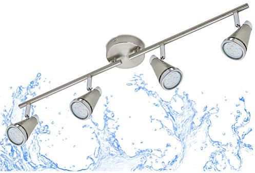 Trango 4-flammig IP44 LED Badleuchte, Bad Deckenleuchte 1009-42 in Nickel matt Flurlampe, WC Lampe, Wohnzimmerlampe, Deckenlampe, Deckenstrahler Spots incl. 4x 5 W LED Leuchtmittel