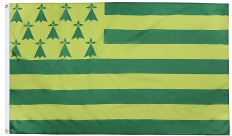 AZ FLAG Drapeau Bretagne Melen Ha Gwer 150x90 cm Polyester 100D 2 Œillets | Usage intérieur et extérieur Drapeau décoratif breton coutures doubles et bords renforcés avec œillets métalliques