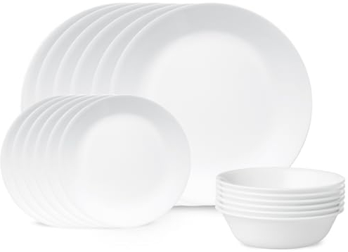 Corelle 18-Piece Vitrelle Glass Winter Frost White Chip and Break Resisitant Dinner Set, Service for 6