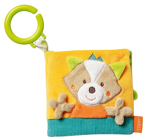Fehn Fühlbuch Fuchs - Buggybuch aus Stoff mit Waldtier Motiven - Babyspielzeug Buch mit Quietsche, Raschelpapier und Spiegel - Babybuch 8 Seiten - Stoffbuch für Babys und Kleinkinder ab 0+ Monaten