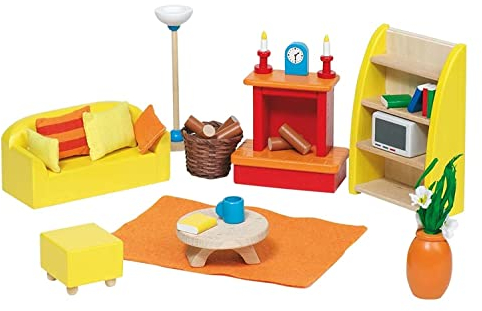 Goki 51904 Puppenhausmöbel für das Wohnzimmer, 34-teilig