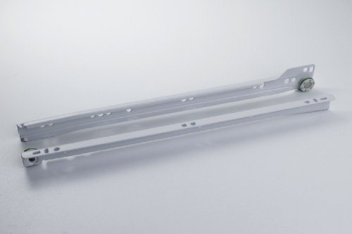 1 paio di guide su rotelle, guida per cassetto, guida estrazione per cassetto, guida a estrazione parziale, metallo bianco, portata 25 kg, con autorientro, lunghezza complessiva 500, montaggio a sormonto