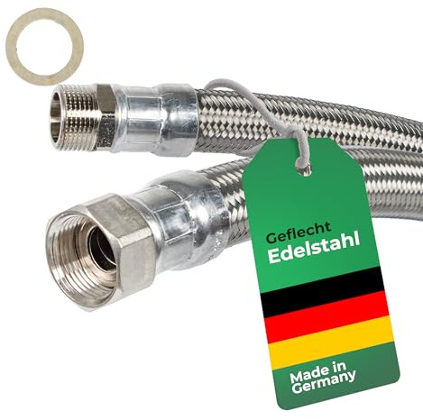 H2O-Flex® Panzerschlauch DN19 mit Edelstahlumflechtung, Flexschlauch, 3/4 Innengewinde und 3/4 Außengewinde für Hauswasserwerk, Solar, Heizung, Klima