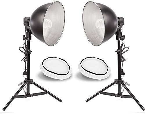 Phorographie Kit Eclairage Continu Photo Studio avec 2X 45W 5500K Ampoule Lumière du Jour, Support d'Eclairage, Douille E27, Diffuseur, Abat-Jour pour Produit
