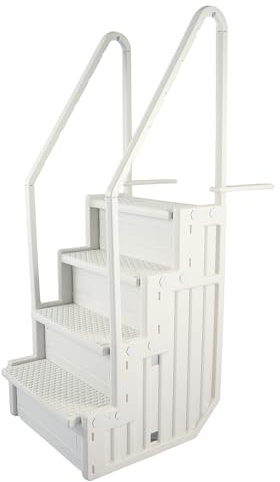 Blue Wave Easy Pool Steps – Anti-Slip Above Ground Pool Ladder – Fits 48-54-in Above Ground Pools, 350-lb Capacity – Wide Stairs with Handles & Deck Mounting Brackets, White Vinyl