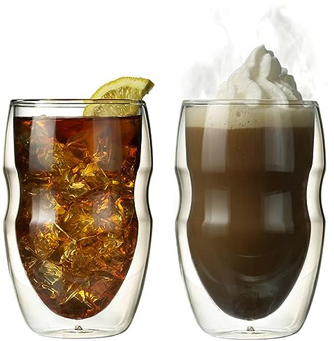 Ozeri Serafino Double Wall Insulated Beverage and Coffee Glasses, 12-Ounce, Set of 2