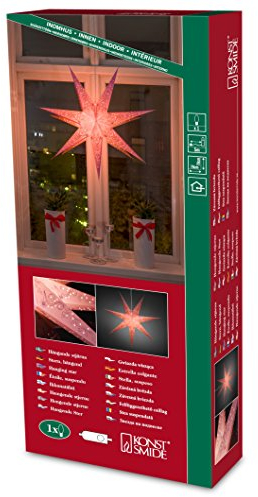 Konstsmide Pinker Papierstern, perforiert und pink bestickt, 7 Zacken, inkl. Anschlusskabel mit an/aus Schalter, ohne Leuchtmittel, E14 Lampenhalterung, 230V, Innen, weißes Kabel - 2982-134