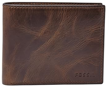 Fossil Men's Derrick Leather RFID-Blocking Bifold with Flip ID Wallet, Dark Brown, (Model: ML3681201)