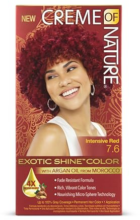 Creme of Nature - Argan Oil - Coloration Permanente à l'Huile d'Argan du Maroc - Coloration Cheveux Bouclés à Crépus - Couvre 100% des Cheveux Blancs - Teinture Cheveux N 7.6 Rouge Intense
