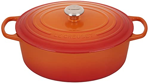 Le Creuset Signature Gusseisen-Bräter mit Deckel, Ø 33 cm, Oval, Für alle Herdarten und Induktion geeignet, Volumen: 7,5 l, 6,595 kg, Ofenrot, 21178330902430