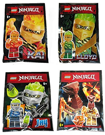 Lego Ninjago Kai Lloyd Jay and Pyro Whipper FS Spinjitzu Slam Minifigures- Collector Foil Pack Combo