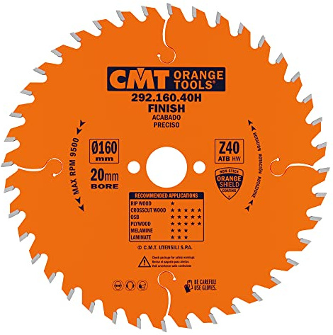 CMT Orange Tools Kreissägeblatt Feinschnitt HW 160 x 2,6 / 1,6 x 20 Z=40 15° ATB - 292.160.40H - für Querschnitte