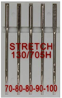 5 Stretch - Nähmaschinennadeln Flachkolben 130R/705H, Nr. 70-100