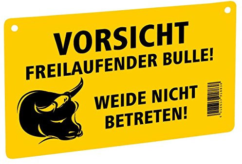 Kerbl Warnschild, einseitig Freilaufender Bulle, 20 cm x 12 cm, gelb