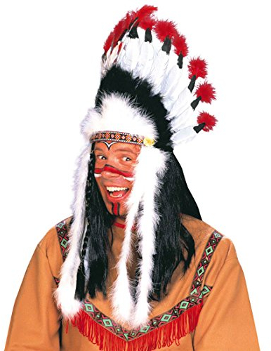 Amakando Indianer Kopfschmuck Häuptling Federhaube Western Feder Haube Federkopfschmuck Apachen Rothaut Squaw Wilder Westen Federschmuck Fasching Cowboy Mottoparty Accessoire Karneval Kostüm Zubehör