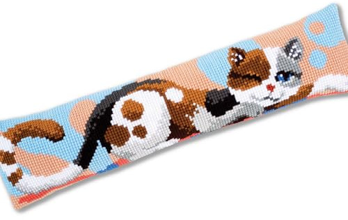 Vervaco Kreuzstich Stickpackungen Dekorative Zugluftstopper Vorgedruckt Kissen Katze DIY Set Kreativ Set Für Erwachsene ca. 80 x 20 cm Bastelset Handwerker Haus Dekoration