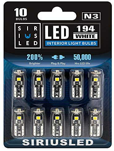 SIR IUS LED 194 LED Bulbs Extremely Super Bright 3030 Chipset for Car truck Interior Dome Map Door Courtesy Marker License Plate Lights Compact Wedge T10 168 2825 Xenon White Pack of 10