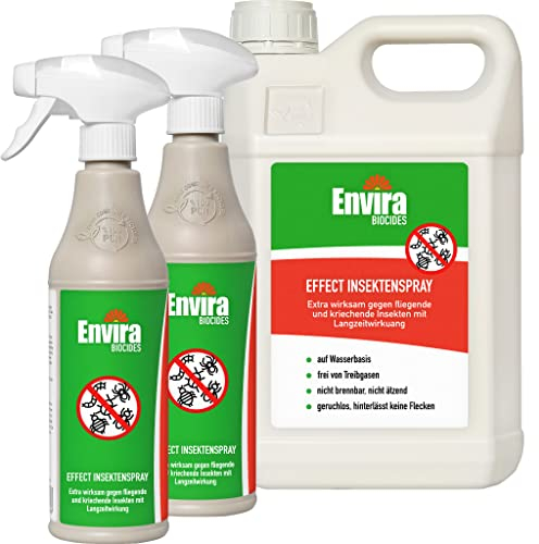 Envira Universal Effect Insekten Abwehrspray 2 x 500 ml + 5 Liter - Extra starkes Spray mit Langzeitwirkung gegen Trauermücken, Silberfische, Lebensmittelmotten & Ungeziefer - Mittel gegen Insekten