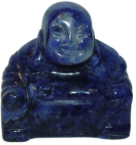 Sodalith Buddha aus echtem Edelstein Happy Buddha sitzend, lachender Buddha, Mönch Figur, Glücksbuddha ca. 45 x 50 mm.(2992)