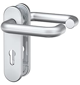 BASI | Feuerschutz Tür-Beschlag aus Aluminium F1 | für Innentüren | Türstärke 44-66 mm | Drückergarnitur | rundes Kurzschild | Schutzbeschlag