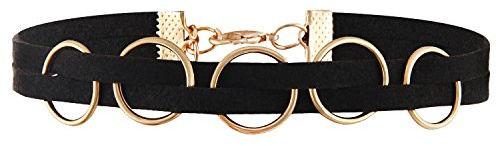 JewelryWe Schmuck Damen Choker Halskette, schwarz gotische Seil Goldrohr Velvet Spitze Choker Tattoo Punk Gothic Länge einstellbare Bogen Knoten Halsband…