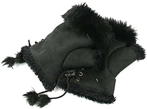 Positano Fingerlose Handschuhe, Kunstpelz und Wildleder, Schwarz, Schwarz , Einheitsgröße