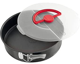 Dr. Oetker Tortiera apribile con cerniera Ø 26cm, Linea Bake & Go con coperchio per il trasporto. Rivestimento antiaderente (colore: nero/trasparente), quantità: 1 pezzo