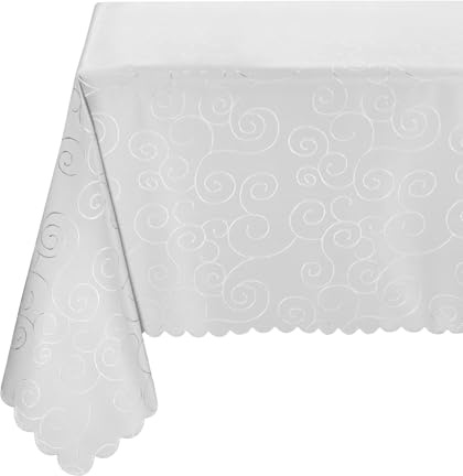 BEAUTEX Damast Tischdecke Ornamente eckig 110x110 Weiß bügelfrei | fleckenabweisend, Lotuseffekt, formstabil, strapazierfähig, eleganter Glanz, hochwertige Tischwäsche für Alltag & Anlass
